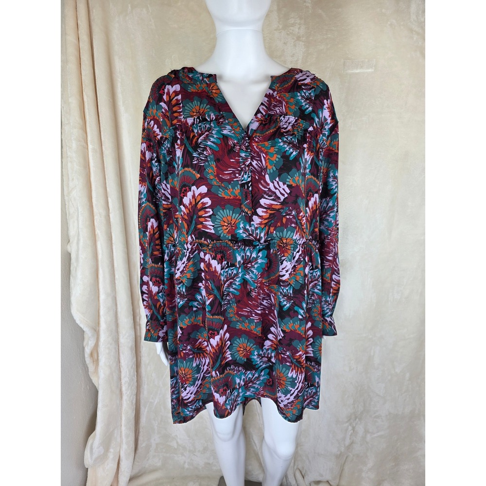 The Pioneer Woman Floral Tunic Dress XXL Multi Color V-Neck Long Sleeve